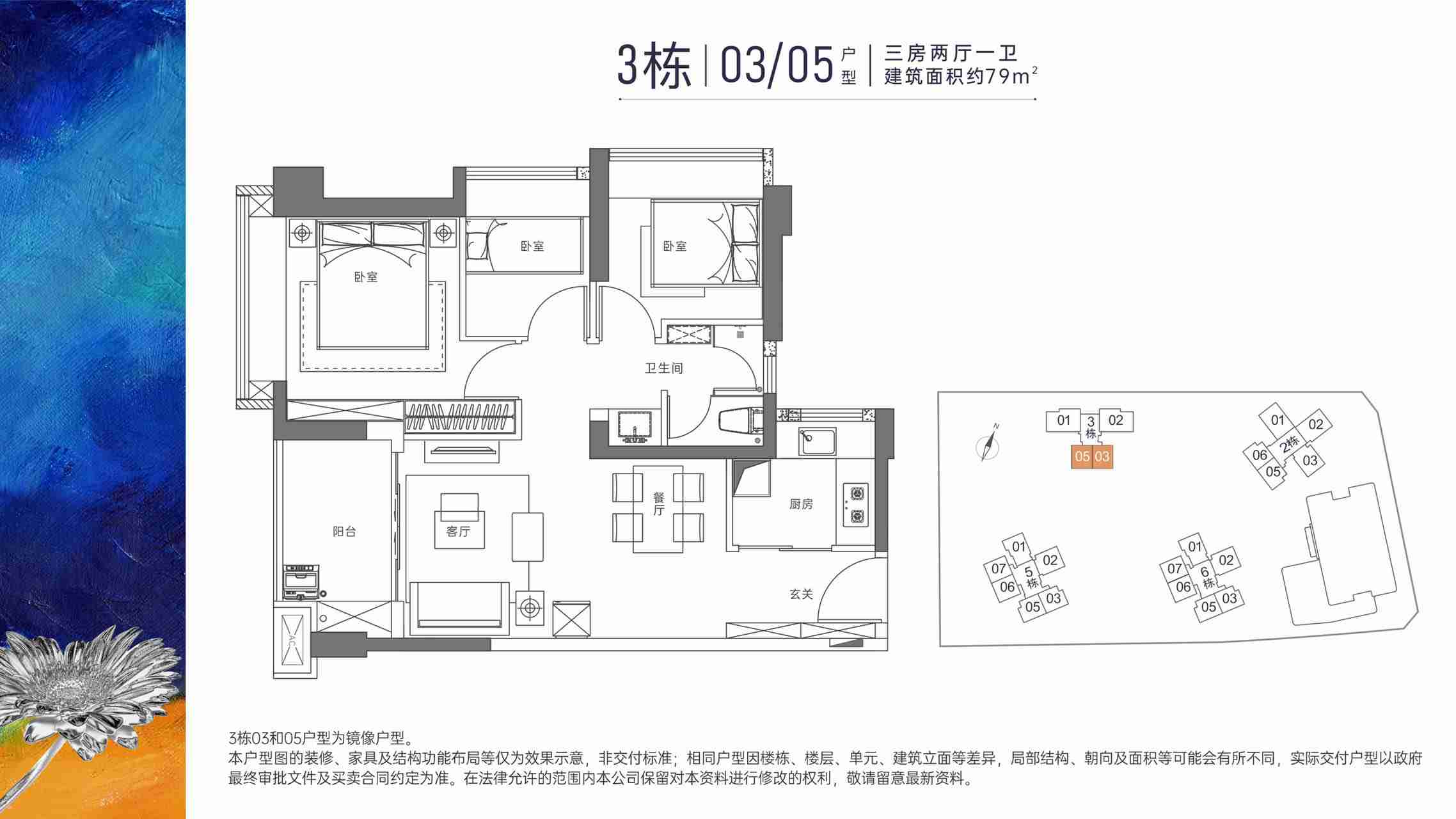 79平三房两厅一卫