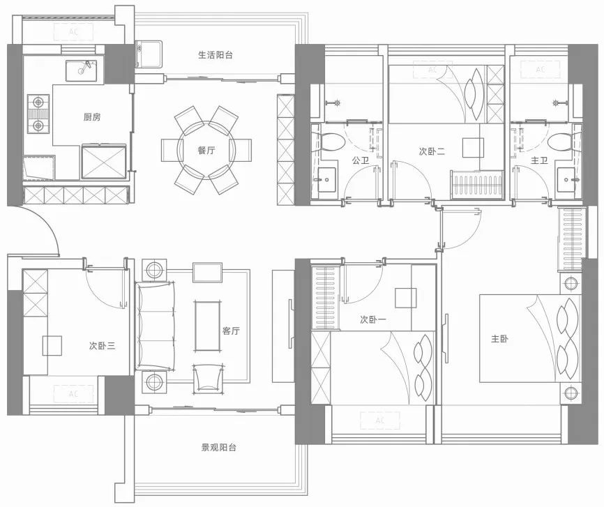 120平四房两厅两卫