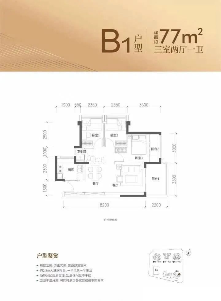 77平三房两厅一卫