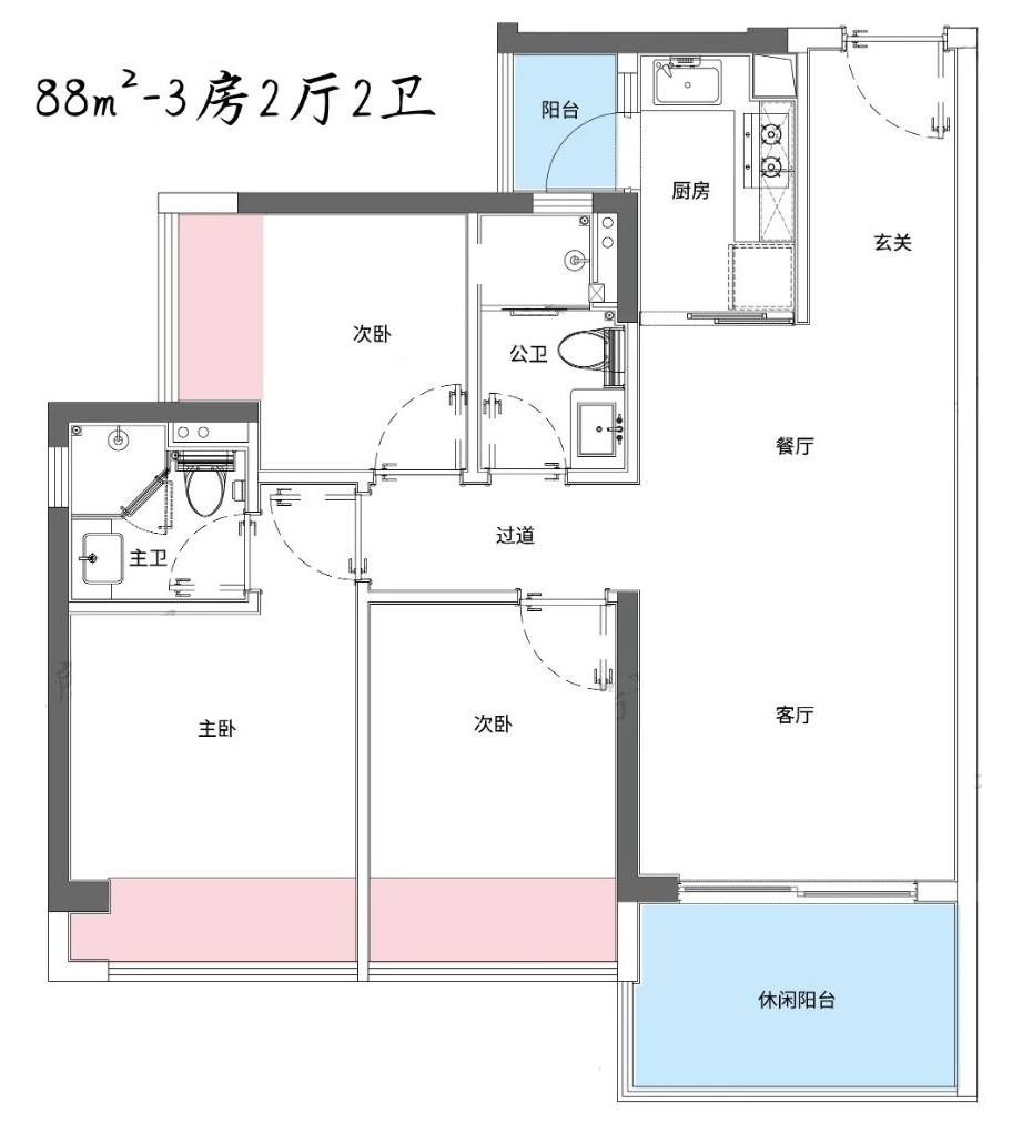 88平三房两厅两卫