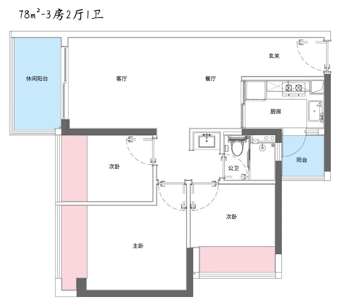 78平三房两厅一卫
