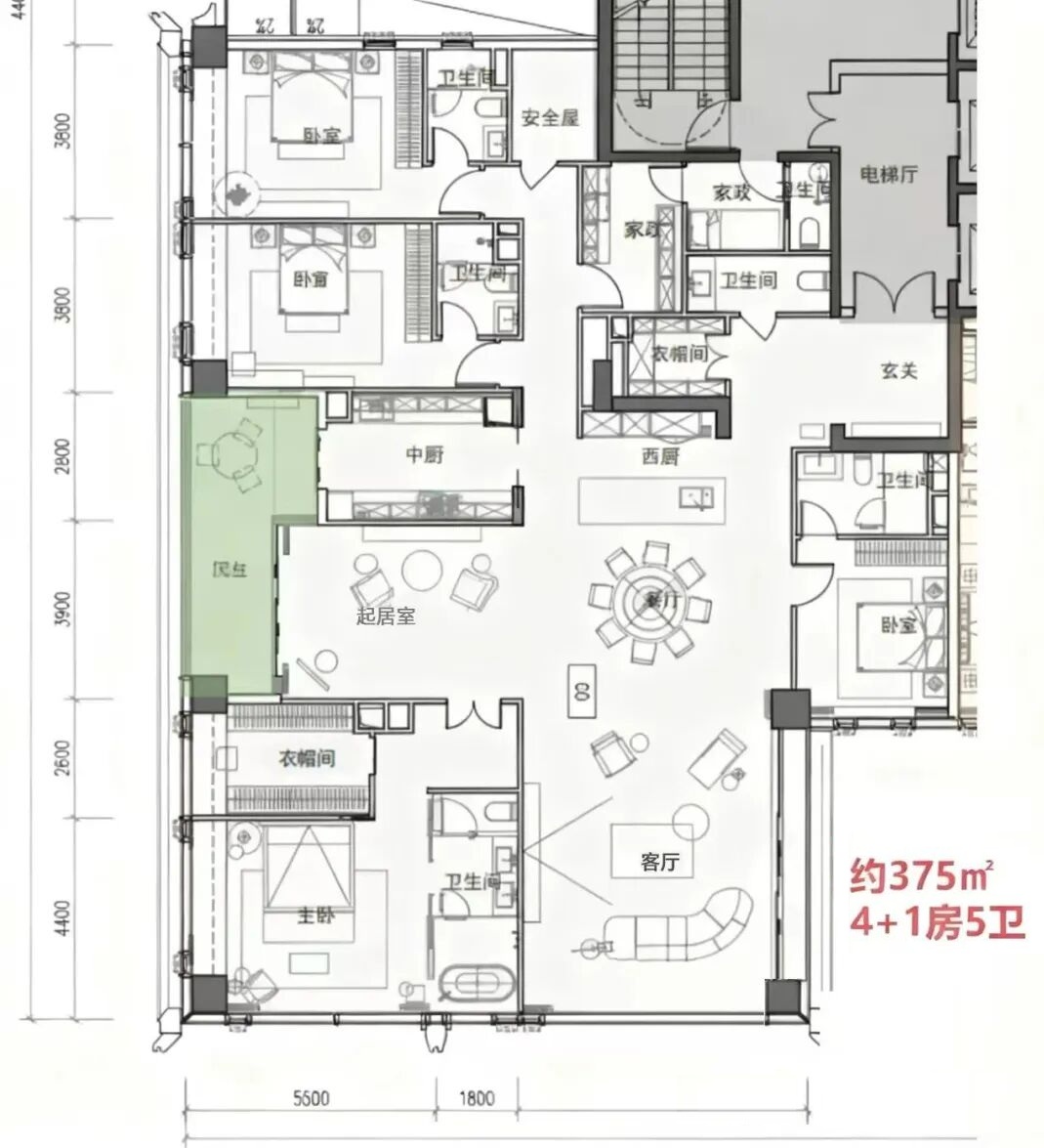 375平五房两厅五卫